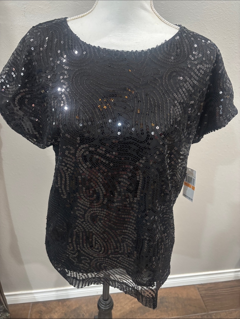 Michael Kors Black Short-Sleeve Sequin Blouse